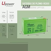 U-Power AGM Batterie 12V 7Ah, VRLA Bleiakku wartungsfrei, wiederaufladbar, Faston F1 (4,8 mm), für Alarmanlagen, USV/UPS, Sicherheit & Elektronik – Ansicht 2