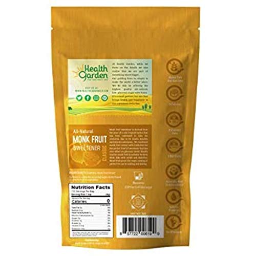 Health Garden Monk Fruit Sweetener, Golden & Classic - Non Gmo - Gluten Free - Sugar Substitute - Kosher - Keto Friendly (1 Lb) #TOP4