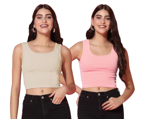 Image of TOPLOT Women's Solid Ribbed Round Neck Sleeveless Slim Fit Tank Top (5069)