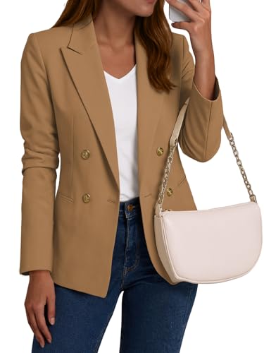 Mina Self 2025 Women’s Casual Blazer - Peaked Lapel Double Breasted Open Front Work Office Jackets with Pockets