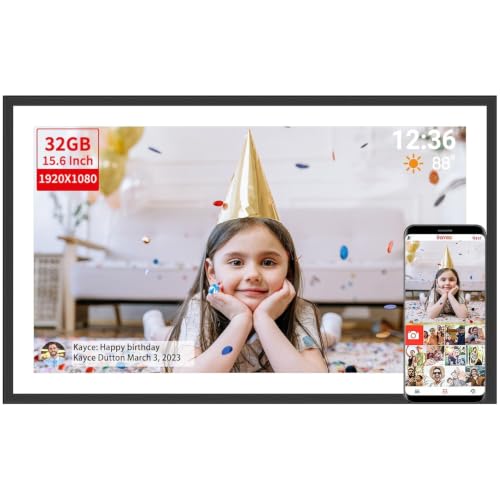 Image of BIGASUO Frameo Digital Photo Frame, 15.6 inch 32GB WiFi Large Digital Frame with 1920x1080 Full HD Touchscreen, Wall Mount, Auto Rotation, Easy to Send Photos and Videos (1496) (Black, B30)