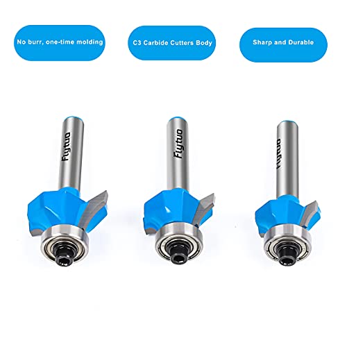 Image of 3Pcs Roundover Edging Router Bit Set 1 /4 inch Shank, Corner Rounding Edge-Forming Router Bit Set, Woodworking Milling Cutter (Diameter: 1 /4 inch, 3 /8 inch, 1 /2 inch, Radius: 1 /8'', 3 /16'', 1 /4'')