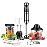 GDOR Hand Blender 1000W, 6-in-1 Immersion Blender Handheld with 20 Speed and Turbo Mode, With Dough Hooks, Egg Beaters, Whisk, 800ml Beaker, 600ml Chopper, BPA Free