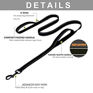 3M-Reflective-Dog-Leash-5ft-Long-with-Traffic-Padded-Handle-Dog-Training-Leash-Heavy-DutyDouble-Handle-Lead-for-Large-or-Medium-Dog-Black - Cucciolini Doodles 3M-Reflective-Dog-Leash-5ft-Long-with-Traffic-Padded-Handle-Dog-Training-Leash-Heavy-DutyDouble-Handle-Lead-for-Large-or-Medium-Dog-Black