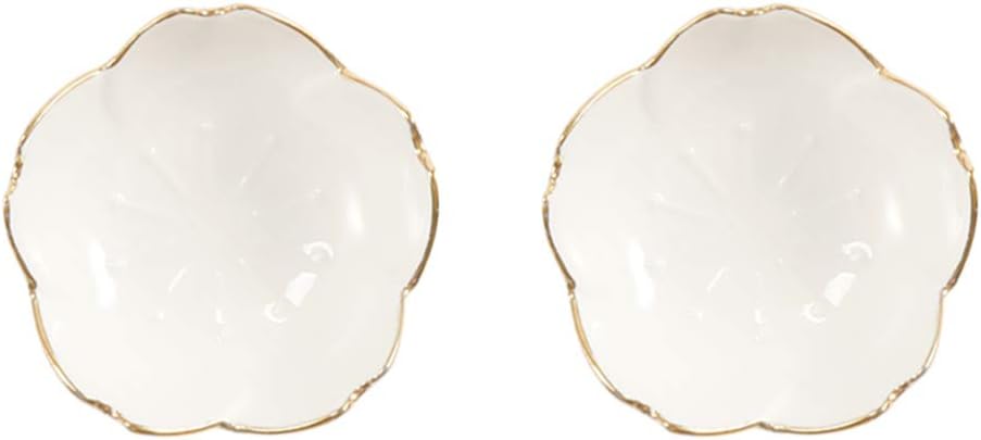 YARDWE 2PCS Ceramic Dipping Sauce Dishes, Small Cherry Blossom Shaped Seasoning Bowls Mini Porcelain Snack Serving Plates for Condiment Kitchen BBQ (White) : Home & Kitchen