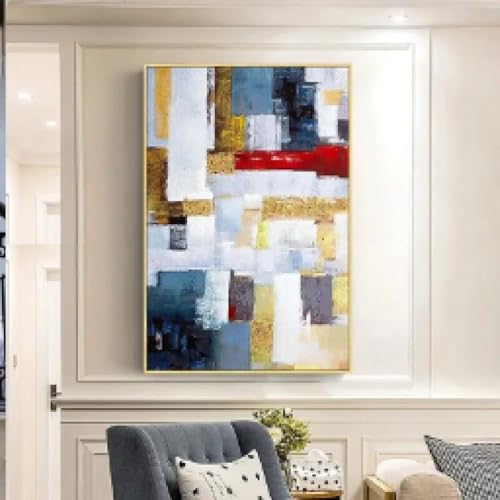 Grande toile encadrée 100x163cm avec peintures à l'huile colorées pour salon