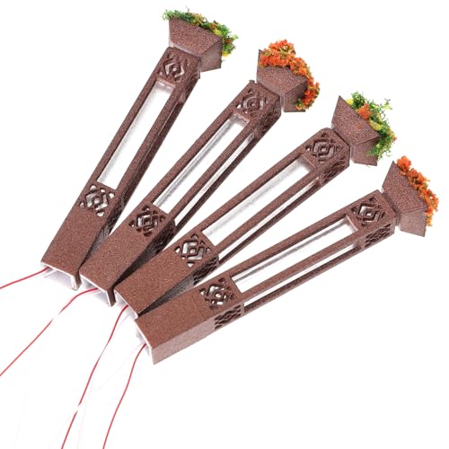 Anneome Farolas Miniatura de ABS Color Cobre Antiguo Set de 4 Piezas para Decoración de Casas de Muñecas Mesas de Arena y Jardines Accesorios para Micro Paisajes y Ambientes Interiores