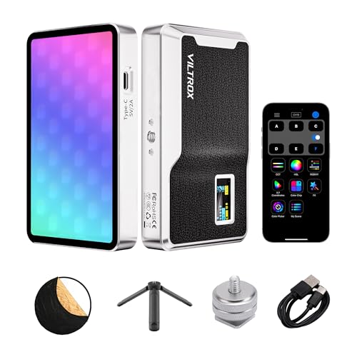 RGB Video Light Kit, 6000mAh Portable Camera Light 8W Output Power, LED Video Light Panel, 2500-8500K CRI TLCI 97+ Photograhy Lighting, with Mini Tripod, 60cm Reflector