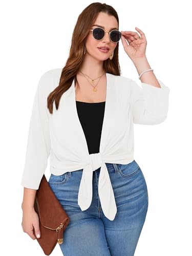 Image of AusLook Women's Plus Size Lightweight Open Front Cardigan 3 /4 Sleeve Cover Ups Shrugs Shawls and Wraps Kimono Jacket Coat