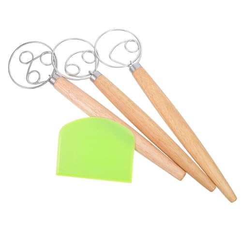 Garneck Batidor de Masa Danés Espiral de Acero Inoxidable con Mango de Madera de Roble 33 CM para Mezclar Harina y Huevos en Recipientes Profundos Herramienta Manual para Repostería y