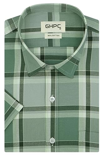 Image of GHPC 100% Cotton Checkered Half Sleeves Regular Fit Formal Shirt for Men