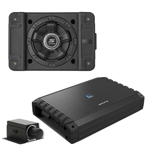 Alpine S2-A55V S-Series 5-Channel Amp/Rux Knob & SS-SB10 Single 10” S-Series Shallow Preloaded Subwoofer Enclosure