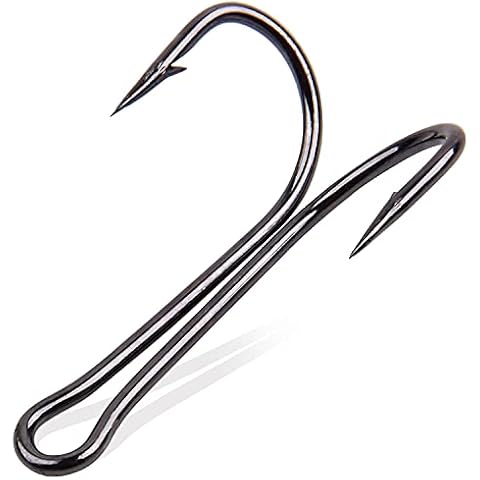 SILANON Double Hook Classic Sharp Hooks - 80pcs High Carbon Steel Fly Tying Fishing Hook Small 3X Strong Barbed Open Shank Saltwater Freshwater 8# Cover