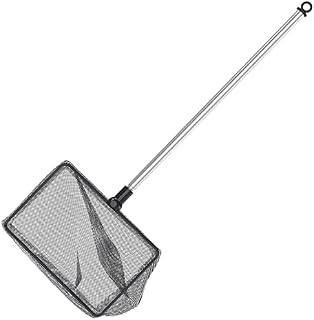 Uniclife Aquarium Fish Net with Telescopic Stainless Steel Handle Square Net with Soft Fine Mesh Sludge Food Residue Wastes Skimming Cleaning Net for Fish Tanks Small Koi Ponds and Pools