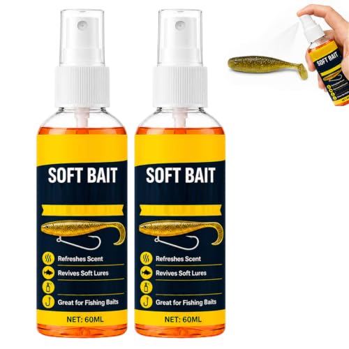 Soft Bait Scent Booster Spray, BiteRush Bait Booster, Re-Scenting Liquid, high-Performance Fishing attractant for Fresh & Saltwater，2PC