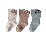 [JETSO 4U] 子供靴下 キッズ ソックス 3足セット 女の子 クルーソックス 子供フォーマル服用 可愛い お姫様 綿 ハイソックス かわいい 靴下 くつした 通学 卒業式 発表会 通園伸縮 通気性 吸汗 (B/wh,M/約3-5歳)