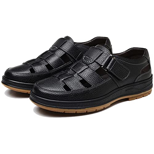 MILDSEVEN Men's Closed Toe Business Sandals, Large Size Handmade Casual Sandals, Fashion Hollow Out Backpacking Beach Shoes,7.5,Black