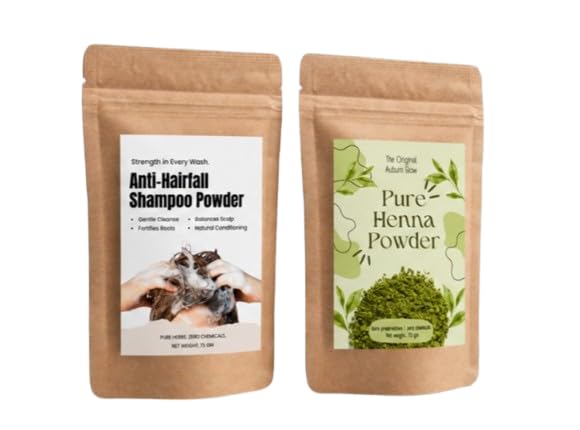 Anti Hair Fall Shampoo Powder & Pure Henna Powder Combo Pack | Natural Herbal Hair Care | Sulphate & Chemical Free | Scalp Cleansing & Hair Nourishment | 75g + 75g (Pack of 2)-image-30