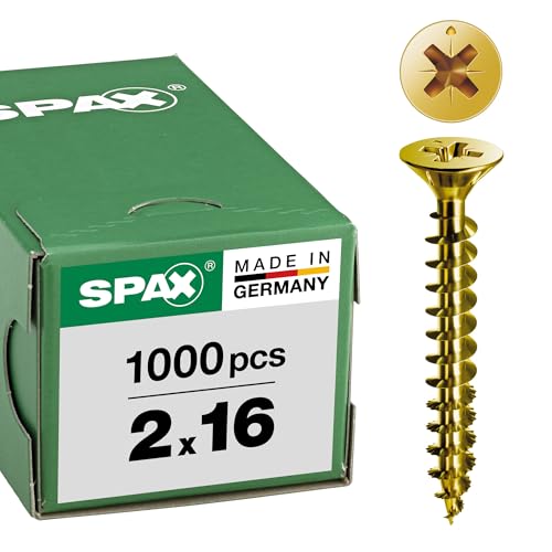 SPAX Universalschraube, 2,0 x 16 mm, 1000 Stück, Kreuzschlitz Z1, Senkkopf, Vollgewinde, 4CUT, YELLOX A2L, gelb verzinkt, 1081020200165