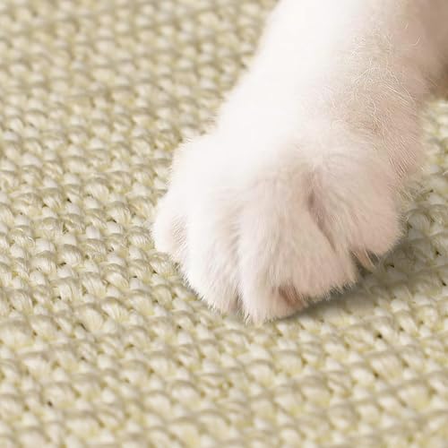 Image of Graciadeco White Cat Scratching Mat Sisal, 2 Packs Sisal Fabric Large Cat Scratching Pad for Indoor Cats with Adhesive Hook Loop Tape, Wall Scratchers for Indoor Cats 23.6 inch x 15.7 inch