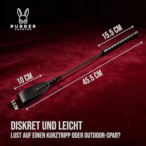 Rubberfashion Leder Peitsche - Reitgerte 45,5 cm - BDSM Peitsche - Erotik Spielzeug - Flogger & Peitschen - Bondage Set für Paare