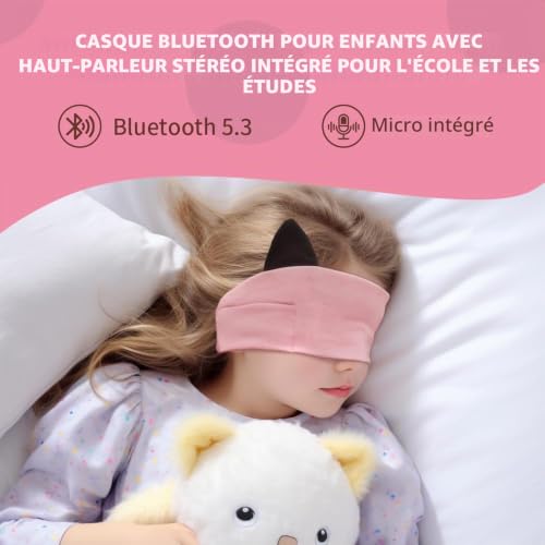 Joythink Casque Bluetooth Enfant pour Dormir, Bandeau Écouteurs Doux avec Masque de Sommeil, Haut-Parleurs Fins Intégrés, Sans Fil, Idéal Voyage Avion, Sieste, Musique,Rose – vue 5