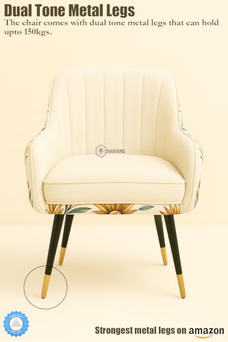 Image of Velvet Chair with Floral Pillow for Home | Modern Accent Armchair in Soft Velvet Fabric with Golden Legs | Set of 2 Premium Accent Chair for Living Room Bedroom (White Floral)