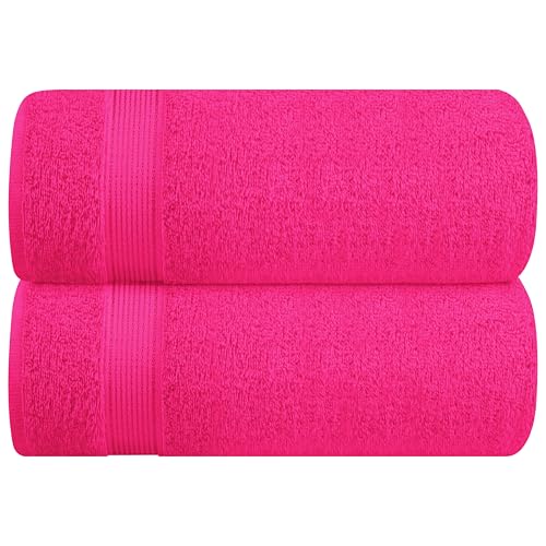 Belizzi Home Cotton 2 Pack Oversized Bath Sheet 35x70, Large Bath Sheet, Ultra Soft, Absorbent, Compact, Eco-Friendly, Recyclable, Quick Drying and Lightweight Towel - HOT Pink