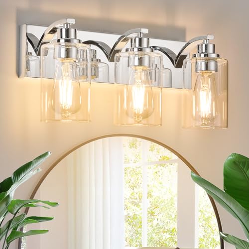 Image of 3-Light Bathroom Light Fixtures Modern Chrome Vanity Lights