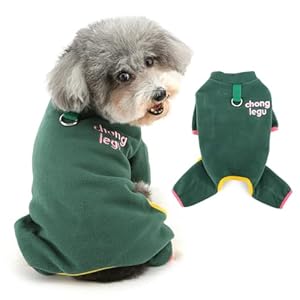 Ranphy Fashion Colorblock Trim Pet Fleece Pajamas Pjs for Small Dog Puppy Thermal Jumpsuit Pullover Sweater with D-Ring Yorkie Chihuahua Fall Winter Clothes Cat Clothing,Green,S