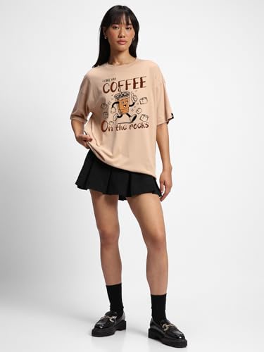 Image of Bewakoof Women's Cotton Oversized Fit Half Sleeve Round Neck T-Shirt | Casual wear | Streetwear | Oversized Tshirt for Woman Cotton| Baggy