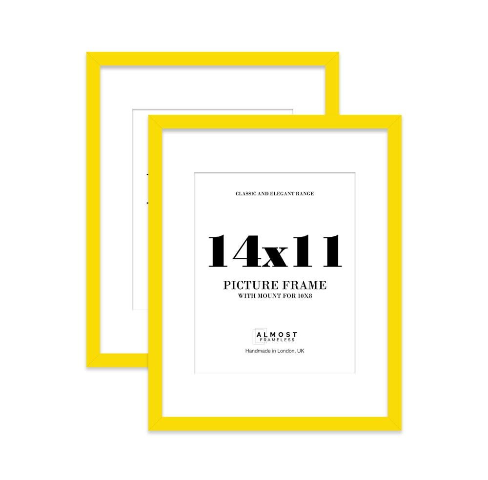 Yellow Picture Frame 14x11 With 10x8 Mount for Photos - Wall & Table Display, Landscape or Portrait, 2 Pack