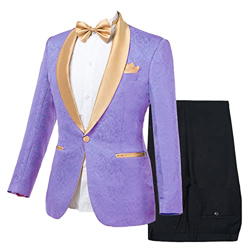 Men's 2-Piece Suit Elegant Jacquard Shawl Lapel One Button for Activity Performance Tuxedos