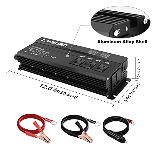 Lvyuan Power Inverter 1000W/2000W 4 Ac Outlets And 4 Usb Charging Ports Dc To Ac Inverter 12V To 110V Car Converter Dc 12V Inverter With Digital Lcd Display #TOP3