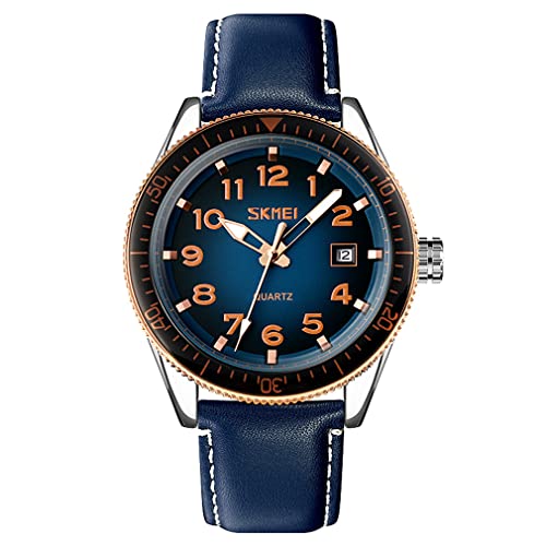 SKMEI Watches for Men Leather Band Easy Read Big Face Large Casual Fashion Waterproof Analog Quartz Dress Luminous Luxury Fathers Gifts Black Blue Wrist Watch -  ADALOVE, ADA-G9232LP-G