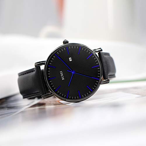 Image of BUREI Men's Fashion Minimalist Wrist Watch Analog Date with Leather Strap