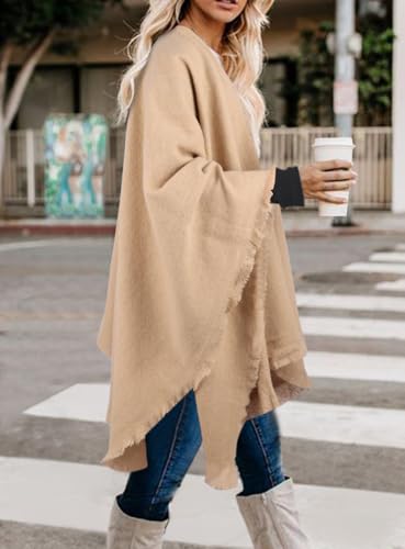 Image of Bestshe Women's Boho Open Front Poncho Plaid Shawl Wrap Cape | Tassel Cardigan Sweater, Cozy Layering, Fall Winter Clothes for Women