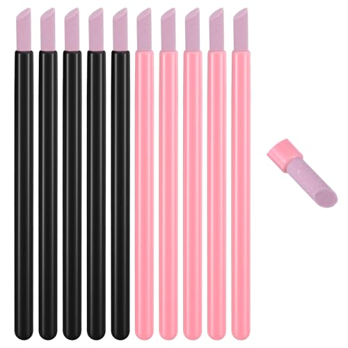 10Pcs Pumice Stone Nail Cuticle Pushers, Black Pink Plastic Handle Nail Art Pen Cuticle Remover Trimmer for Household Beauty Salon Peeling Dead Skin Repairing