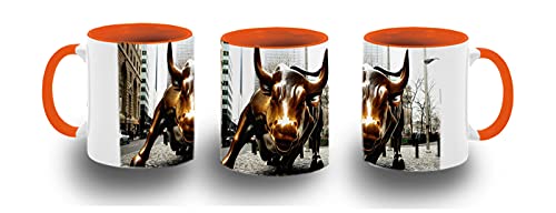 Imagen de MERCHANDMANIA TAZA NARANJA TORO WALL STREET MERCADO USA color mug