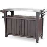 Keter Outdoor Rolling Table Cart for Food Prep, Storage, Bar & Grill, Dark Brown