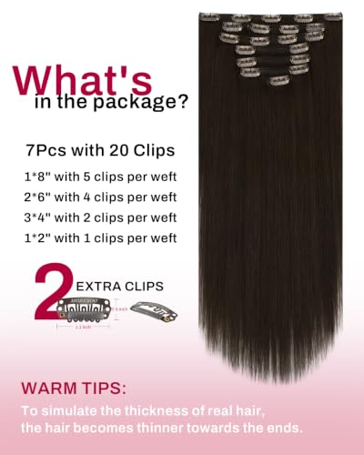 Image of Moresoo 20 inch Real Human Hair Clip in Extensions Dark Ash Brown Seamless