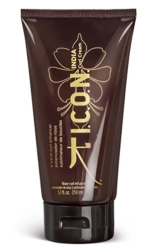 K I.C.O.N. I.C.O.N. India Curl Cream, Wave and Curl Enhancer, Salon-Quality Hair Care, Ivory, Amber, 5.1 Oz Bottle