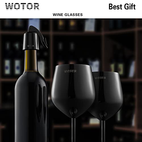 Wotor Stainless Steel Wine Glass Set Of 2 With Wine Stopper, 18Oz Unbreakable Black Wine Glasses For Travel - Fancy, Unique And Portable Metal Wine Glass For Outdoor Events, Ideal Gift For Wine Lovers #TOP6