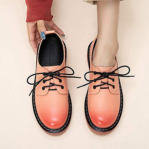 Odema sapato feminino retrô com cadarço Oxford bico redondo plataforma, rosa, 4.5