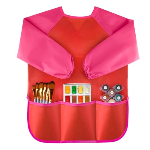 PLULON Waterproof Art Smock for Kids - 3 Pockets Paint Apron for Art Supplies Ages 3-5 Birthday Gifts and Party Favors