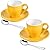 ionEgg Porcelain Espresso Cup with Saucer And Stainless Steel mini Spoons, Espresso shot Cup, 80ml/2.7Oz, Pack of 2, Yellow