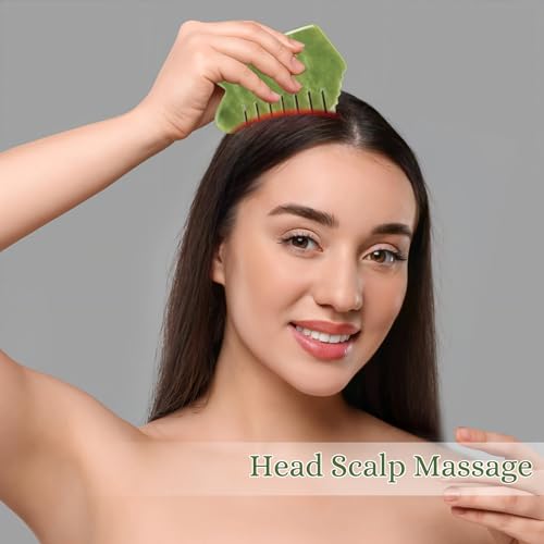 Leosense Gua Sha Comb, Natural Jade Stone, Head Massager for Scalp Caring, Facial Guasha Massage Tool, Jade Hair Massage Comb for Brain Meridian Relaxing - Image 5