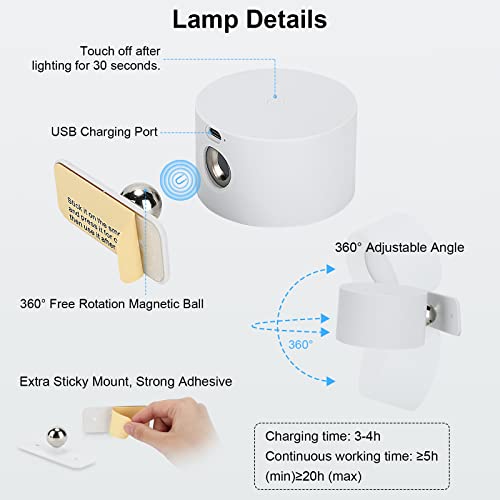 Lightess Led Wall Sconce, Wall Mounted Lamp With Rechargeable Battery Operated, 3 Brightness Level & 3 Color Temp 360°Rotate Magnetic Ball,Touch & Remote Control Wall Light For Reading Study Bedside #TOP3