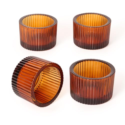 4 Pack Tealight Amber Candle Holders, Votive Tea Light Candle Holder