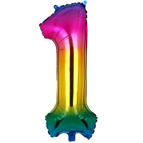 100CM Riesen Regenbogen Zahl 1 Folien Luftballons Number Mylar Helium Zahlenballon Hochzeit Geschenk-Deko Einhorn Geburtstag Party Dekoration XXL